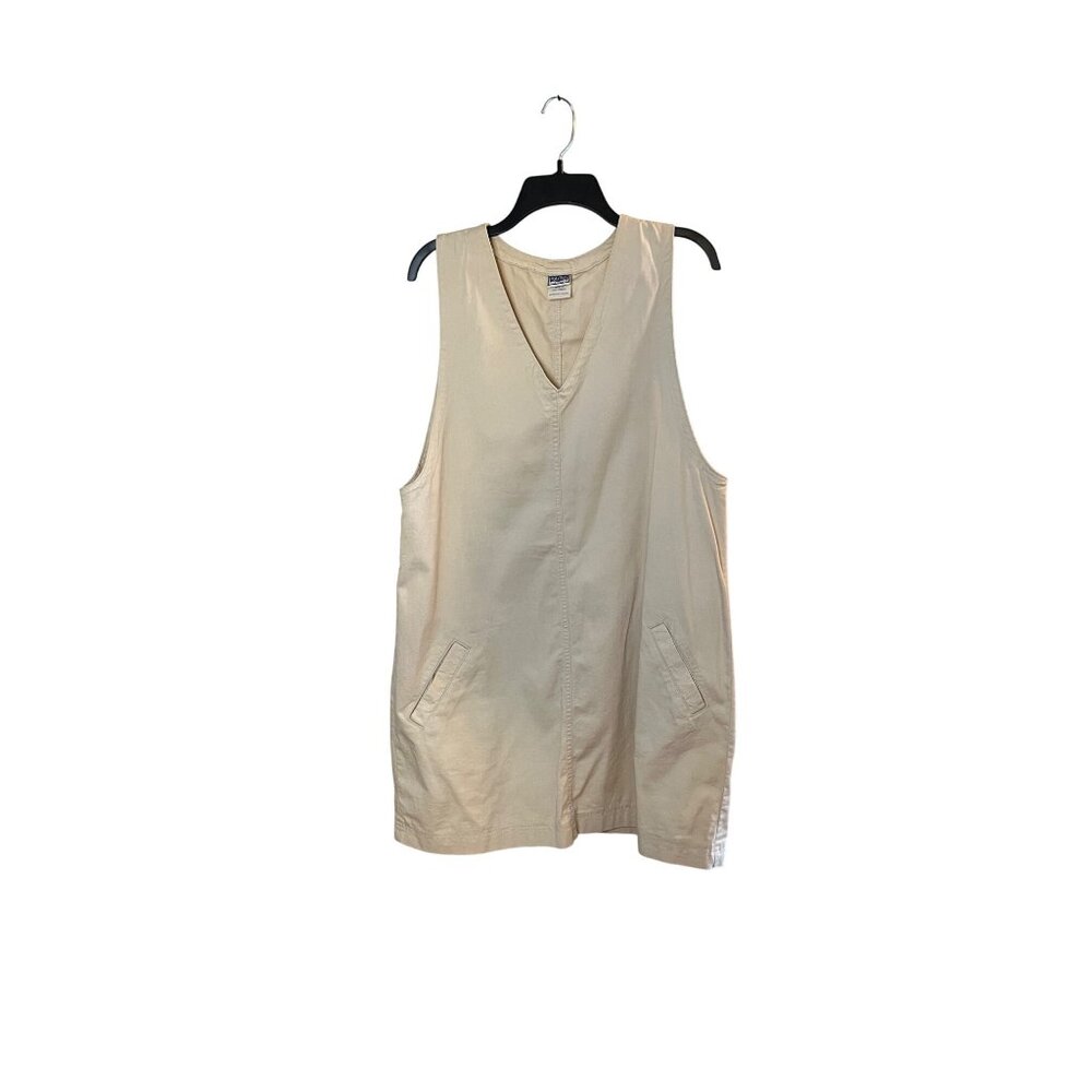 VTG- Essentials Style Beige 100% Cotton  V-Neck dress Pockets Large granola girl